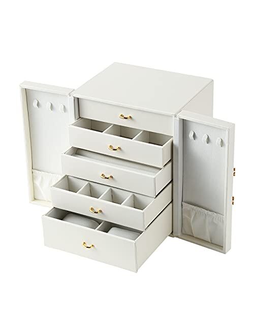 CASEGRACE Jewelry Box Organizer for Women 5 Layer Drawers with Double Door Design Large Jewellery Box Display Storage for Rings Earrings Necklaces Bracelets