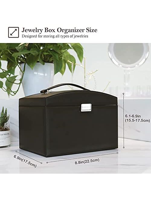 ProCase Jewelry Organizer Box for Women Wife Mother Girlfriend, Large PU Leather Jewelry Organizer 3 Layers Storage Display Case with Drawers and Dividers for Earrings Ne