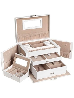 SONGMICS Jewelry Box for Women, Jewelry Organizer with 2 Drawers, Lockable Jewelry Case with Mirror, Portable Travel Case, for Rings, Earrings, Necklaces, Gift