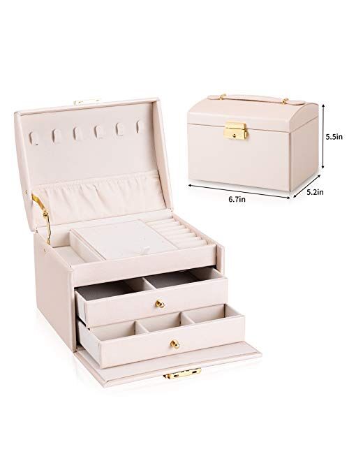 DEZZIE Jewelry Boxes for women, 2 Layer Medium Sized Jewelry Storage Box gift.