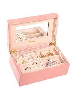 Voova Jewelry Box Organizer for Women Teen Girls, Luxury Wooden Piano Paint Jewelry Case with Mirror, Large Jewellery Storage Boxes Display Holder with Removable Tray for