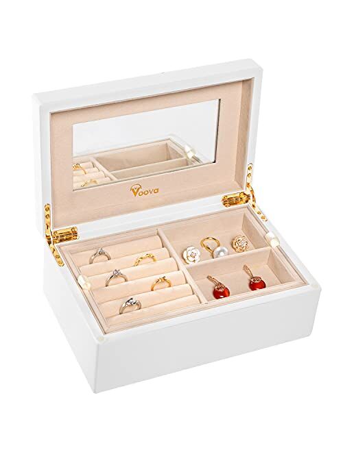 Voova Jewelry Box Organizer for Women Teen Girls, Luxury Wooden Piano Paint Jewelry Case with Mirror, Large Jewellery Storage Boxes Display Holder with Removable Tray for