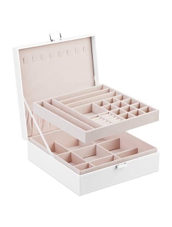 A&A Large PU Leather Jewelry Box 2 Layers Combined Storage Case with Buckle