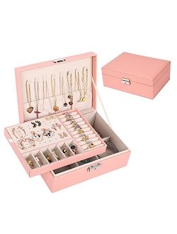 Starmond Jewelry Box for Women: Leather with Lock 2 Layer Portable Jewelry Organizer and Box Storage Case Necklaces Bracelets Rings Earring Holder