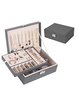 Starmond Jewelry Box for Women: Leather with Lock 2 Layer Portable Jewelry Organizer and Box Storage Case Necklaces Bracelets Rings Earring Holder