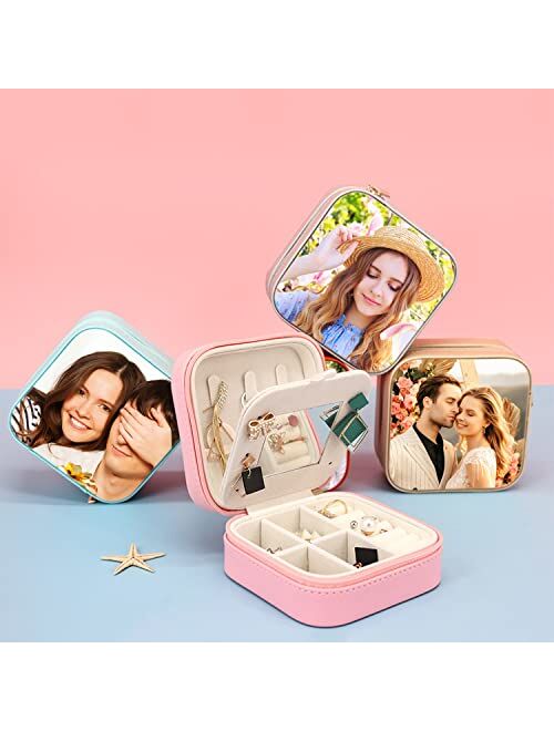 AIPNIS Personalise Jewelry Box,Custom Photo Small Jewelry Boxes for Women,Portable Travel Mini Jewelry Box with Mirror,Women Gift Rings Earrings Necklaces Storage Case