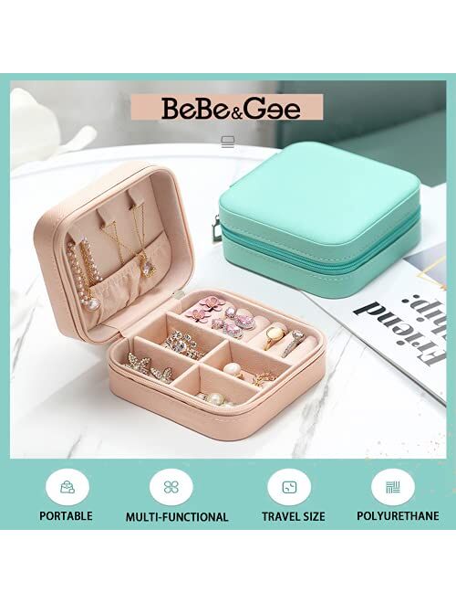 BeBeGee Jewelry Display Portable Travel Jewelry Organizer Box Storage Case Holder Box Set for Rings, Necklaces, Bracelets, Earrings for Women,Comes with A Free Random Bea