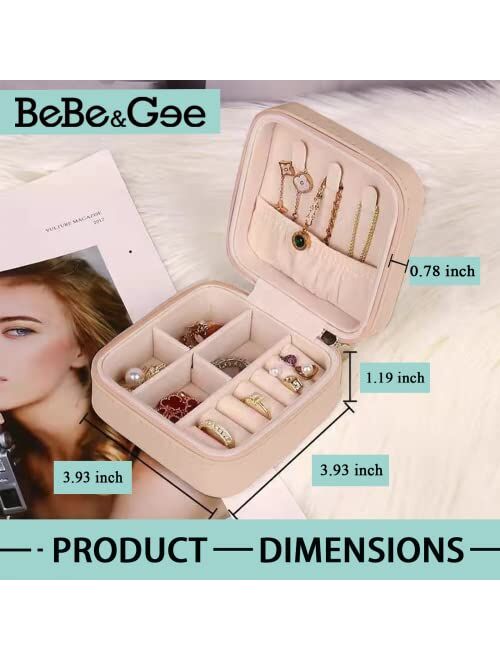 BeBeGee Jewelry Display Portable Travel Jewelry Organizer Box Storage Case Holder Box Set for Rings, Necklaces, Bracelets, Earrings for Women,Comes with A Free Random Bea