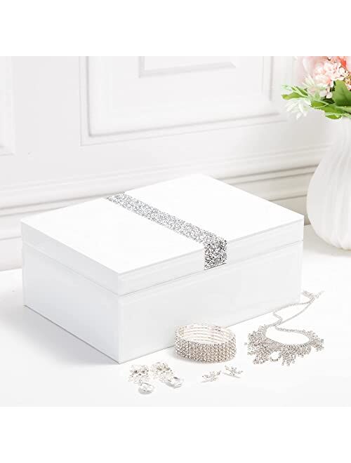 Timetrace Large Diamante Glass Jewelry Box Jewelry Organizer Storage Decorative Box Organizer for Women Girls Luxurious Gift