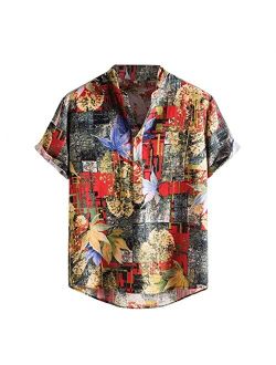 YuShuze Hawaiian Shirts, Big Boy's Floral Casual Button Down Short Sleeve Hawaiian Shirt