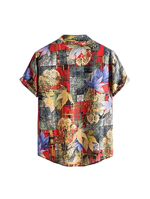 YuShuze Hawaiian Shirts, Big Boy's Floral Casual Button Down Short Sleeve Hawaiian Shirt