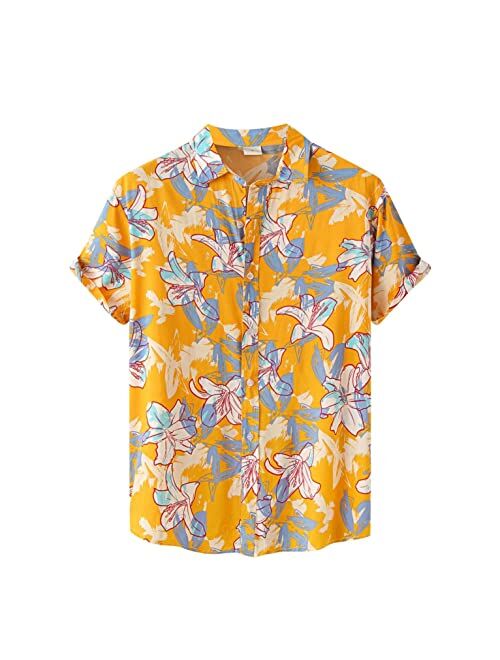 YuShuze Hawaiian Shirts, Big Boy's Floral Casual Button Down Short Sleeve Hawaiian Shirt