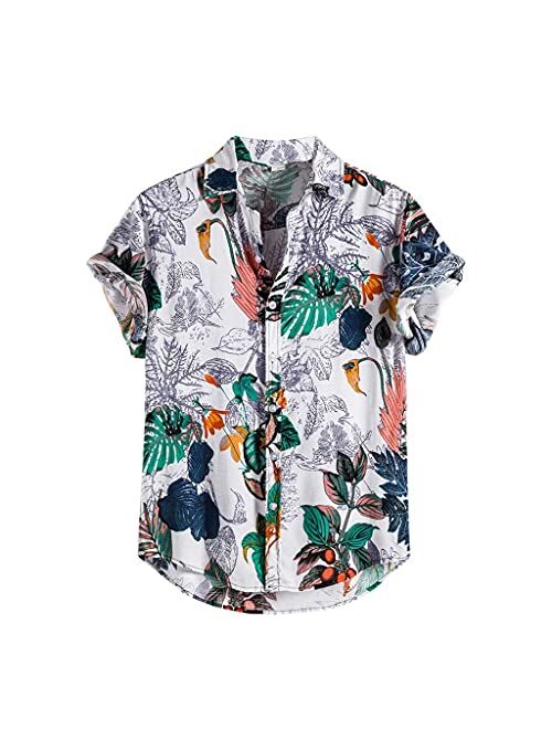 YuShuze Hawaiian Shirts, Big Boy's Floral Casual Button Down Short Sleeve Hawaiian Shirt