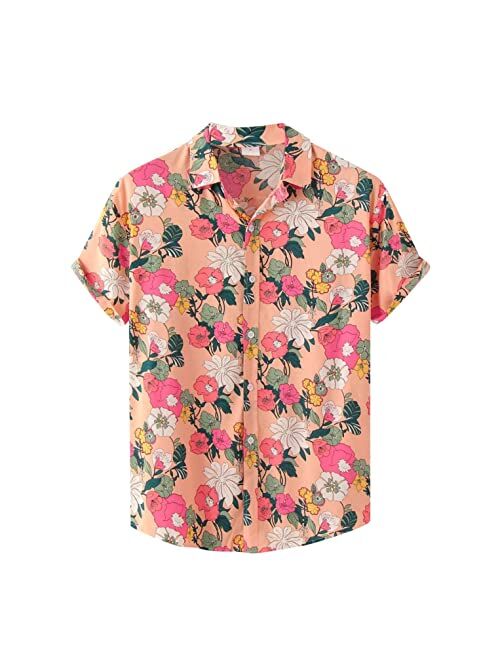 YuShuze Hawaiian Shirts, Big Boy's Floral Casual Button Down Short Sleeve Hawaiian Shirt