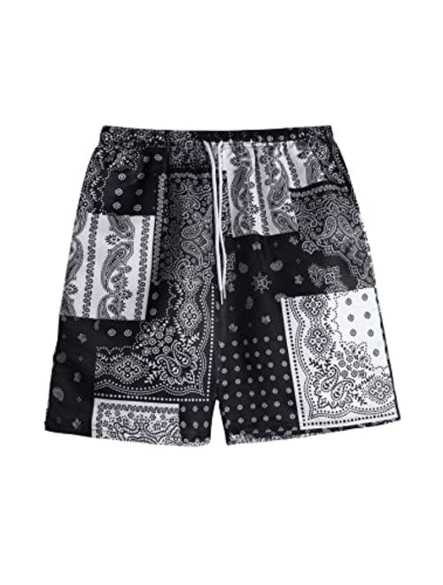 WDIRARA Men's Rose Letter Graphic Print Drawstring Waist Active Pocket Shorts