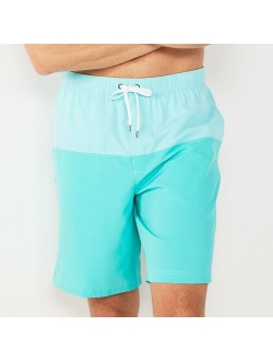 9-Inch Colorblock Full Elastic-Waistband Swim Trunks