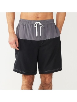 9-Inch Colorblock Full Elastic-Waistband Swim Trunks