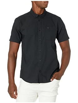 Men's Slim Fit Short Sleeve Oxford Stretch Woven Button Up Shirt