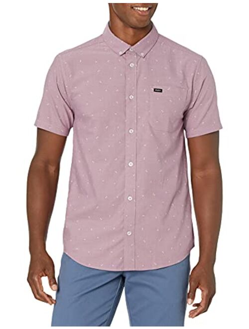 RVCA Men's Slim Fit Short Sleeve Oxford Stretch Woven Button Up Shirt