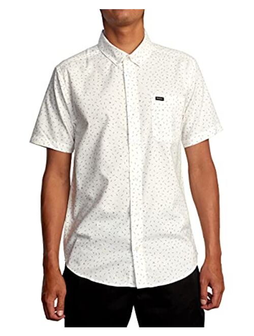 RVCA Men's Slim Fit Short Sleeve Oxford Stretch Woven Button Up Shirt