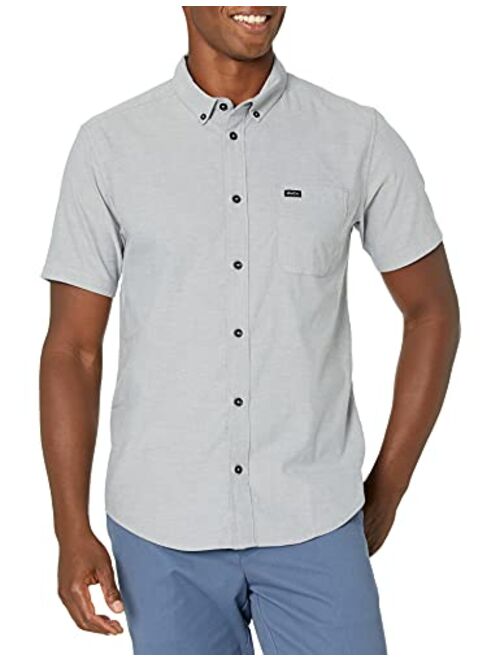 RVCA Men's Slim Fit Short Sleeve Oxford Stretch Woven Button Up Shirt