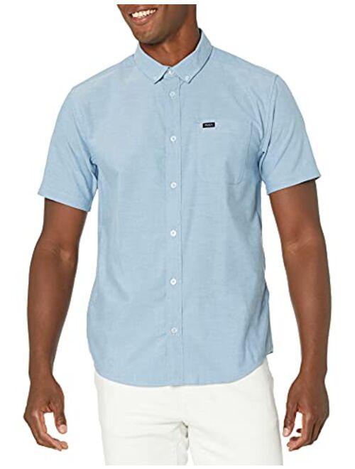 RVCA Men's Slim Fit Short Sleeve Oxford Stretch Woven Button Up Shirt