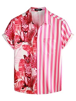 VATPAVE Mens Hawaiian Flamingo Shirts Casual Short Sleeve Button Down Shirt Summer Shirts