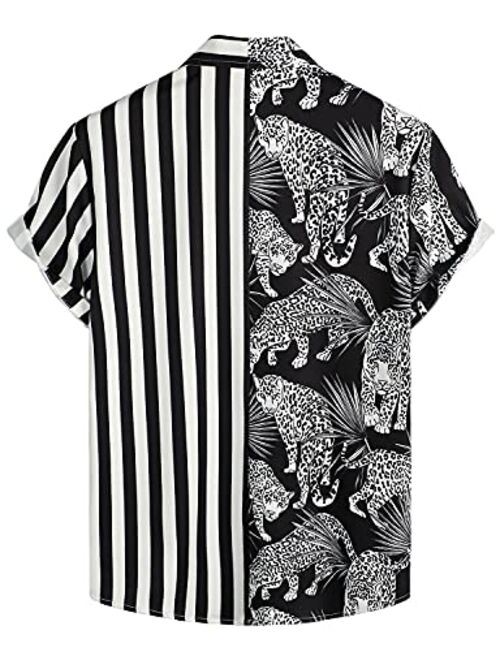 VATPAVE Mens Hawaiian Flamingo Shirts Casual Short Sleeve Button Down Shirt Summer Shirts