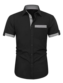 J.Ver Men's Short Sleeve Dress Shirts with Pocket Casual Button Down Shirts Wrinkle-Free Business Shirt