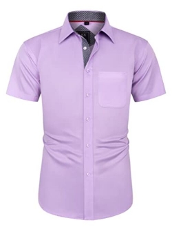 J.Ver Men's Short Sleeve Dress Shirts with Pocket Casual Button Down Shirts Wrinkle-Free Business Shirt