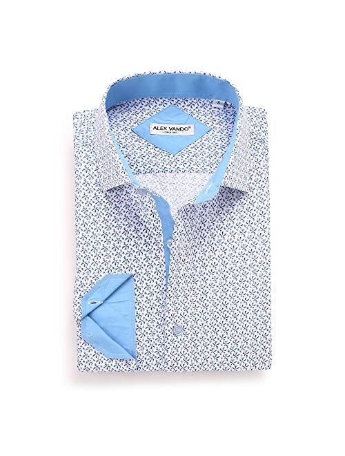 Alex Vando Mens Printed Dress Shirts Long Sleeve Regular Fit Button Down Shirt