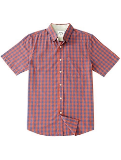 Dubinik Mens Short Sleeve Button Down Shirts 100% Cotton Plaid Casual Shirt with Pocket