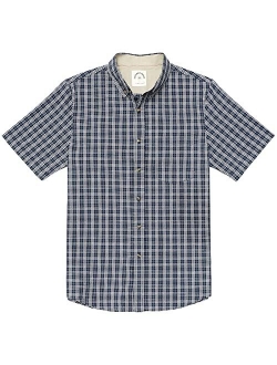 Dubinik Mens Short Sleeve Button Down Shirts 100% Cotton Plaid Casual Shirt with Pocket