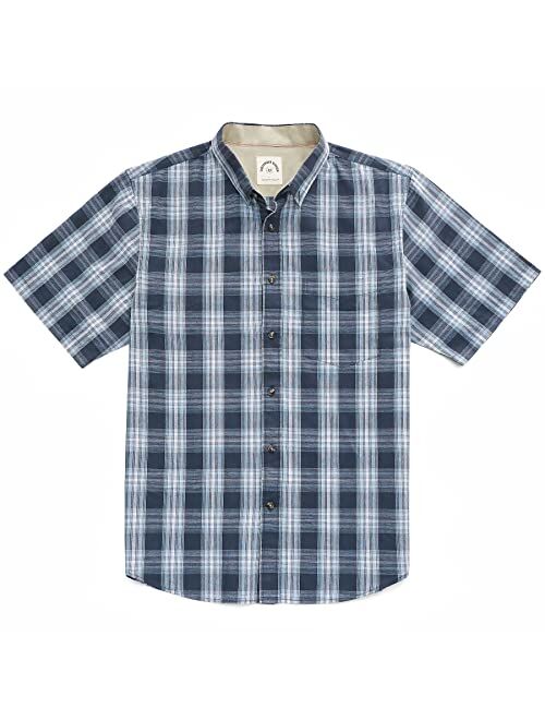 Dubinik Mens Short Sleeve Button Down Shirts 100% Cotton Plaid Casual Shirt with Pocket