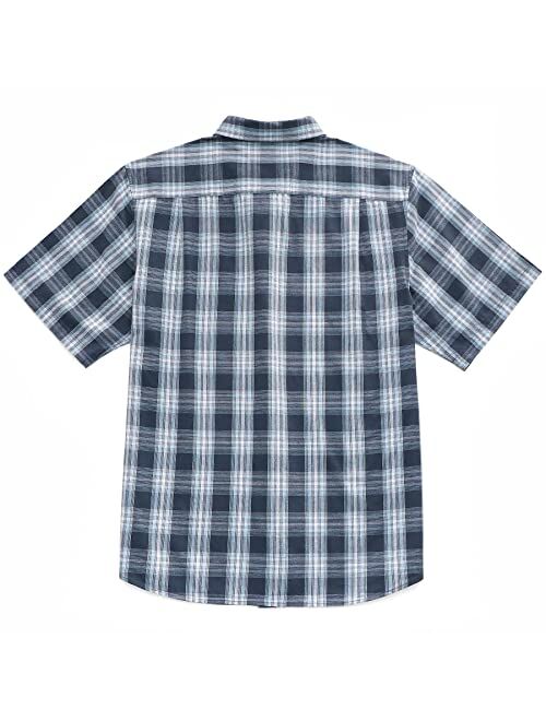 Dubinik Mens Short Sleeve Button Down Shirts 100% Cotton Plaid Casual Shirt with Pocket