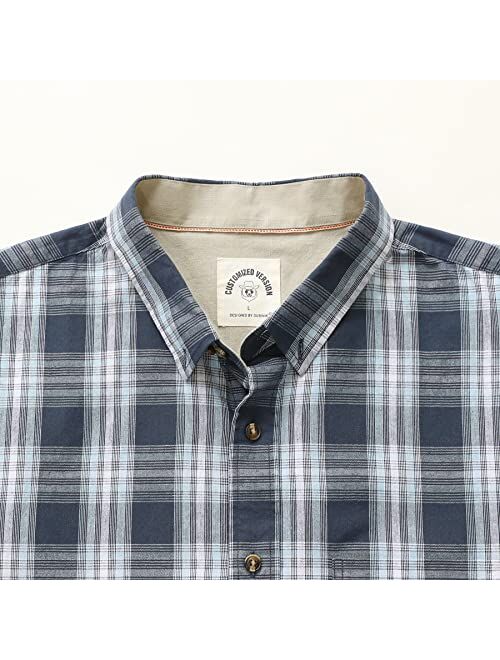 Dubinik Mens Short Sleeve Button Down Shirts 100% Cotton Plaid Casual Shirt with Pocket