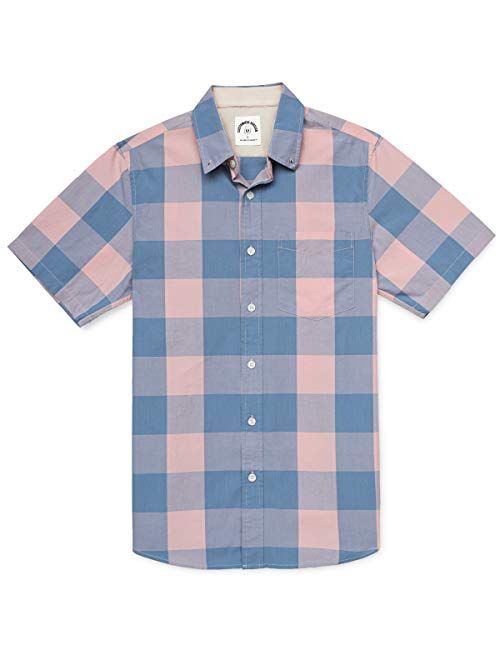 Dubinik Mens Short Sleeve Button Down Shirts 100% Cotton Plaid Casual Shirt with Pocket