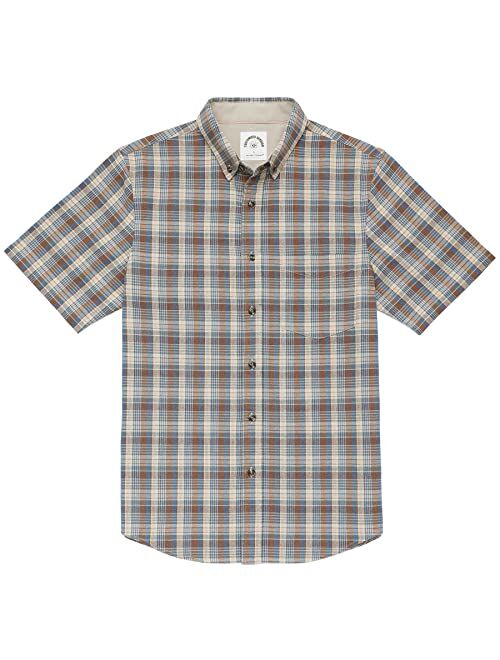 Dubinik Mens Short Sleeve Button Down Shirts 100% Cotton Plaid Casual Shirt with Pocket