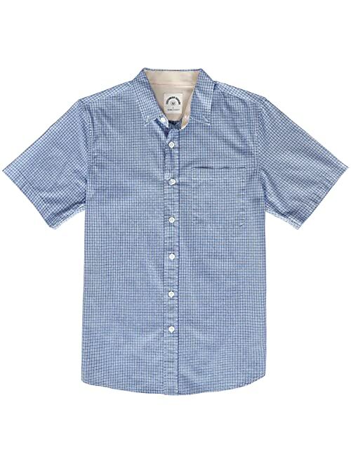 Dubinik Mens Short Sleeve Button Down Shirts 100% Cotton Plaid Casual Shirt with Pocket