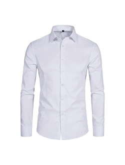 DELCARINO Men's Long Sleeve Button Up Shirts Solid Slim Fit Casual Business Formal Dress Shirt