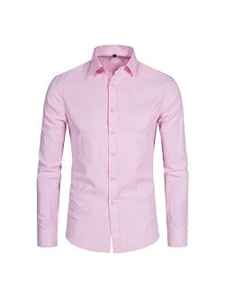 DELCARINO Men's Long Sleeve Button Up Shirts Solid Slim Fit Casual Business Formal Dress Shirt