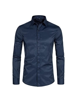 DELCARINO Men's Long Sleeve Button Up Shirts Solid Slim Fit Casual Business Formal Dress Shirt