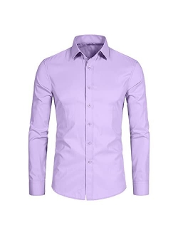 DELCARINO Men's Long Sleeve Button Up Shirts Solid Slim Fit Casual Business Formal Dress Shirt