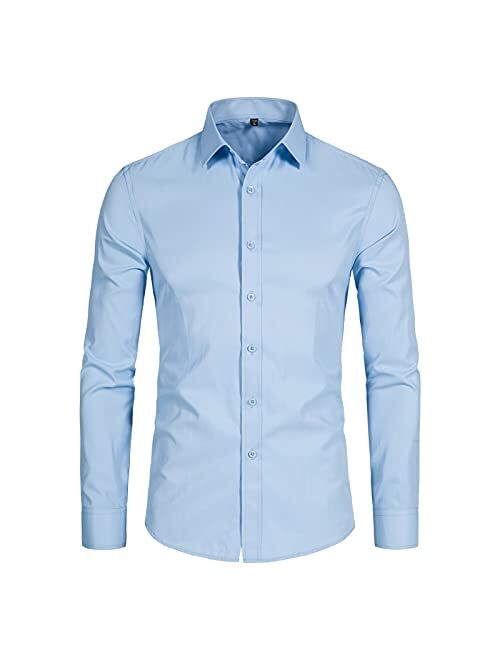 DELCARINO Men's Long Sleeve Button Up Shirts Solid Slim Fit Casual Business Formal Dress Shirt