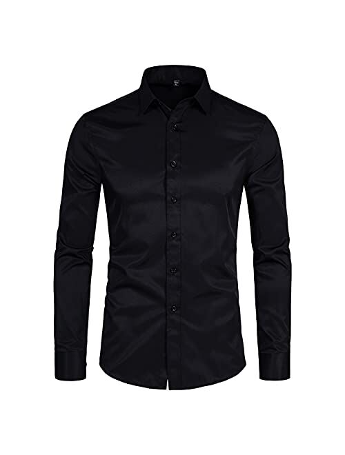 DELCARINO Men's Long Sleeve Button Up Shirts Solid Slim Fit Casual Business Formal Dress Shirt