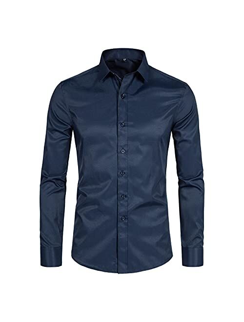 DELCARINO Men's Long Sleeve Button Up Shirts Solid Slim Fit Casual Business Formal Dress Shirt