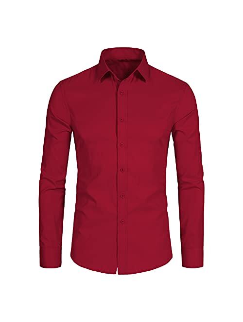 DELCARINO Men's Long Sleeve Button Up Shirts Solid Slim Fit Casual Business Formal Dress Shirt