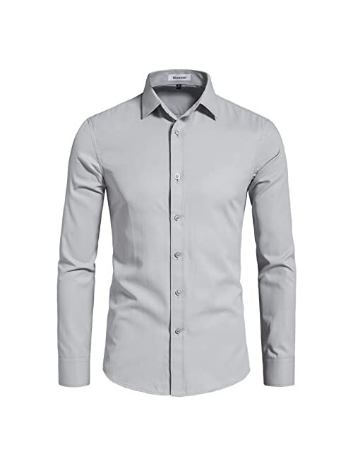 DELCARINO Men's Long Sleeve Button Up Shirts Solid Slim Fit Casual Business Formal Dress Shirt