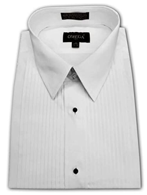 OmegaTux Mens Formal Laydown Spread Collar Tuxedo Shirt, 1/4" Pleat