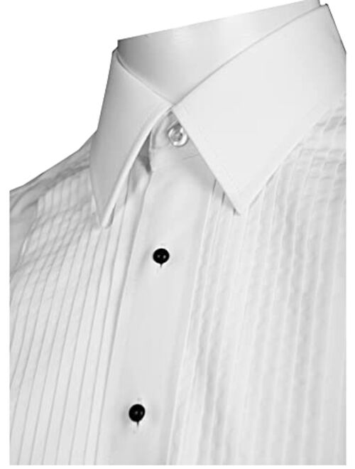 OmegaTux Mens Formal Laydown Spread Collar Tuxedo Shirt, 1/4" Pleat